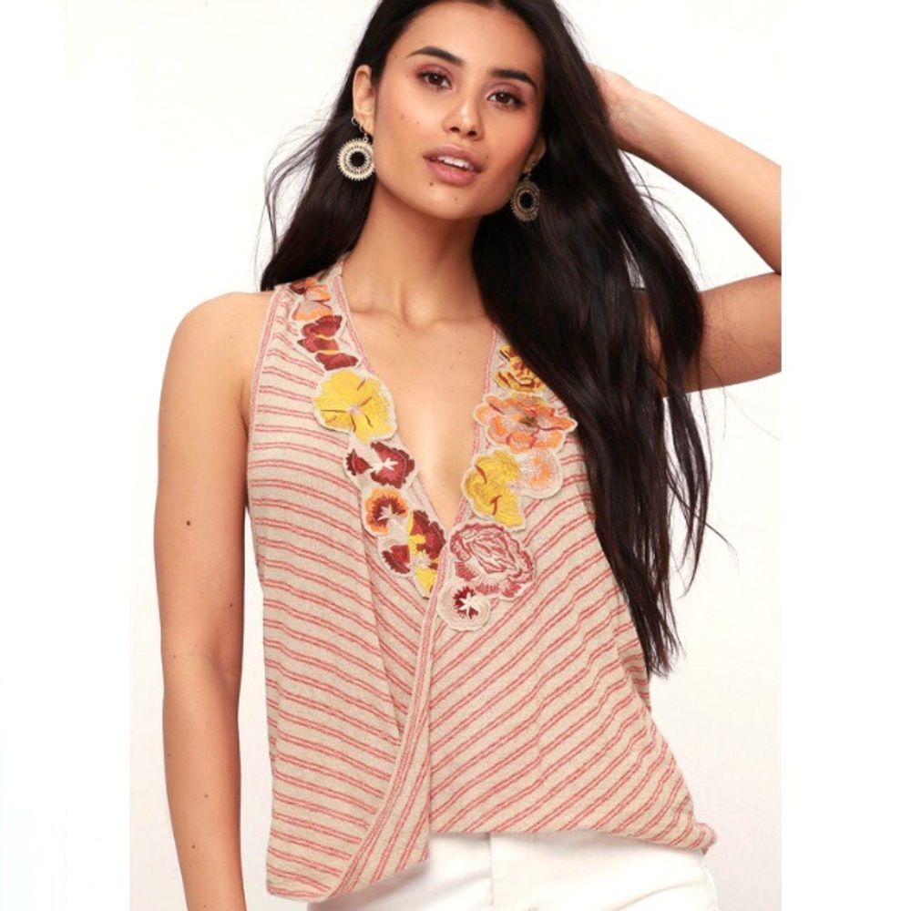 Free People Frida Striped Surplice Tank Top Size L
